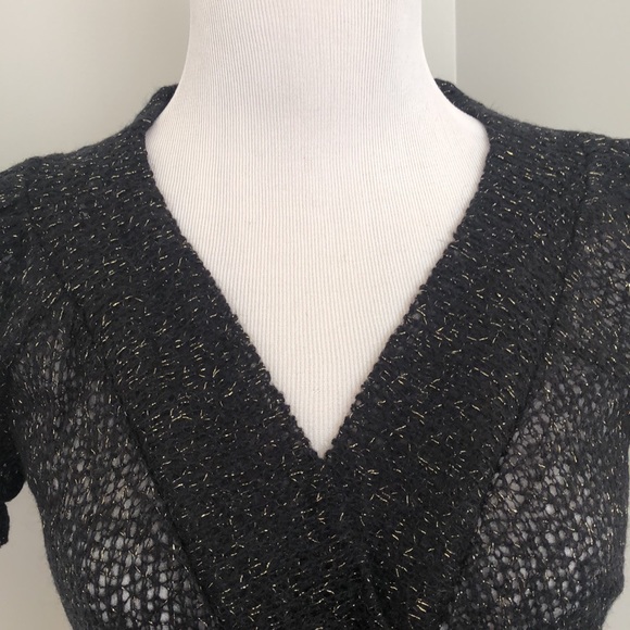 DVF black & gold puff sleeve crossover v-neck sweater Med - Picture 3 of 6